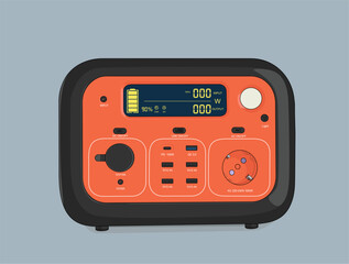 Orange portable power station, concept of backup energy. Vector illustration design