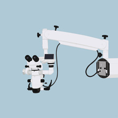 Dental operating microscope for dental treatment isolated on blue background. Health and dental concept. Vector illustration design