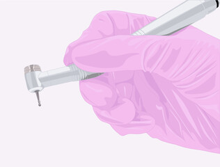 Dentist's hand holding a dental drill. Health and dental concept. Vector illustration design