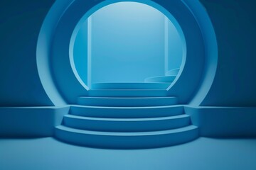 Abstract Blue Interior Design with Circular Staircase