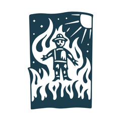 EPS Vector Fallas (Valencia) Stylized ninot (satirical statue) burning in solid orange Icon, Simple Graphic