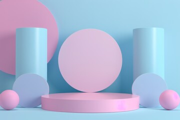 Pastel Colored Geometric Shapes on a Blue Background