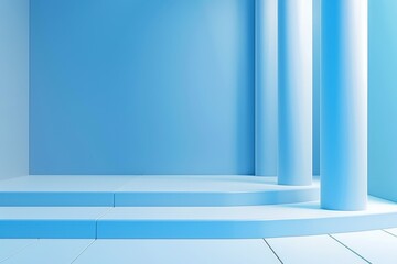 Blue Minimalist Platform with Cylindrical Columns