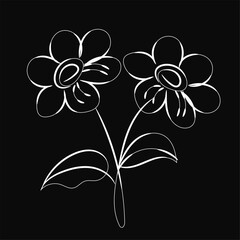 Elegant White Line Art Flowers on Black Background Simple Design