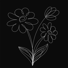 Elegant Minimalist Line Art Flowers on Black Background