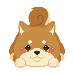 伏せをして待つ柴犬のイラスト