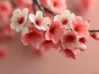 Pink Blossoms Branch Close Up