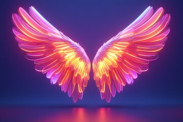 3D Glowing Neon Wings with Radiant Gradient Effects