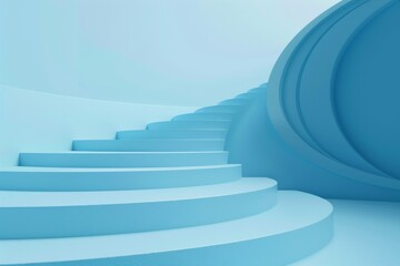 Abstract Blue Stairway in Curved Room