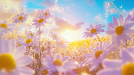 Sunset Daisies Field