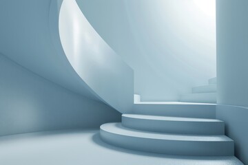 Abstract Minimalist Architecture:  Curved Walls and Stairway