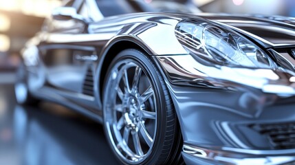 Sleek Chrome Car Detail in Urban Setting