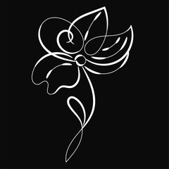 Elegant White Line Art Flower on Black Background Simple Design