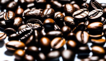 Close-up, clear and detailed photo of a coffee bean on white paper background. A healthy drink but can also be dangerous.