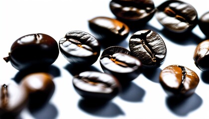 Close-up, clear and detailed photo of a coffee bean on white paper background. A healthy drink but can also be dangerous.