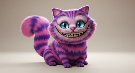 Cheshire Cat 3D Render: Playful Pink Fur and Grin