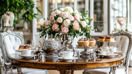 Fototapeta premium Elegant Afternoon Tea Setting in a Luxurious Room