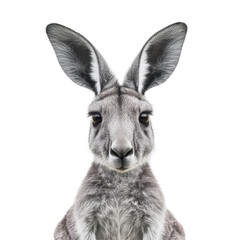 Fototapeta premium Kangaroo with large ears faces the camera against a plain backdrop, showcasing its unique features and expression in a serene setting