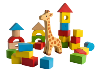 Adorable Wooden Blocks & Giraffe Toy Set: Educational Baby Toys transparent background