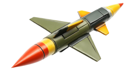 Detailed Model Of A Military Rocket With Red And Yellow Accents On A Transparent Background