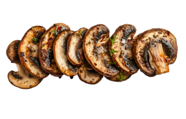 Grilled Mushroom Delight: A macro shot reveals beautifully grilled mushroom slices, showcasing their succulent texture and rich, savory flavor.