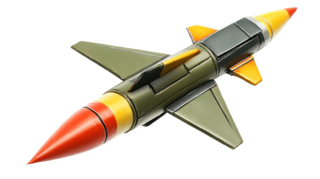Detailed Model Of A Military Rocket With Red And Yellow Accents On A Transparent Background