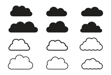 Cloud icon set vector flat and line art style