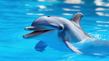 Obraz premium Dolphin Swimming in Pastel Blue Water Isolated on White