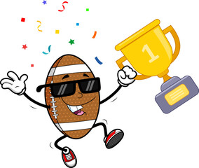 American Football Mascot Holding Trophy With Confetti