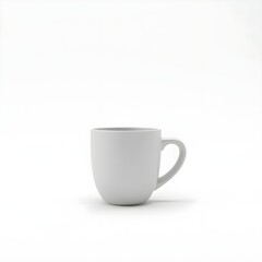Fototapeta premium Another white mug similar to the first, but this one has a slightly different shape—shorter and wider. It is also set against a clean white backdrop, highlighting its form and simplicity. The design c