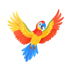 Obraz premium red and yellow macaw, Colorful Macaw on Flowering Branch Illustration