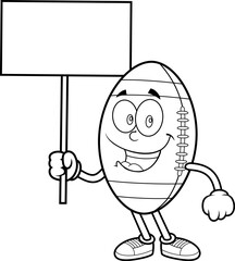 Black And White American Football Cartoon Character With Sign
