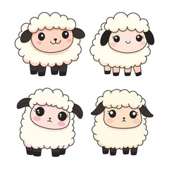 Set of Cute White Sheep Lamb Farm Animal Mascot Cartoon Character with Happy Expression