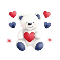 Obraz premium Cute teddy bear with hearts, perfect for love and affection themes. isolated against a transparent background.
