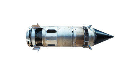 Metallic Space Rocket Model with Aerodynamic Design and Sleek Structure on Transparent Background