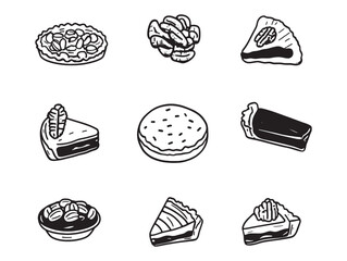 Line art vector of a freshly baked pecan pie dessert