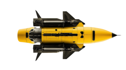 Futuristic Yellow Rocket Design with Detailed Mechanical Components on a Transparent Background
