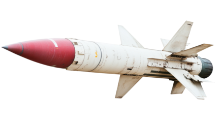 Military Missile with Red Tip and Sleek Design on Transparent Background
