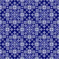  Geometric pixel art pattern. Abstract pixel art geometric pattern design for fabric, carpet, tile, clothing, embroidery, needlepoint and background. Vector pixel art seamless motif Native American.