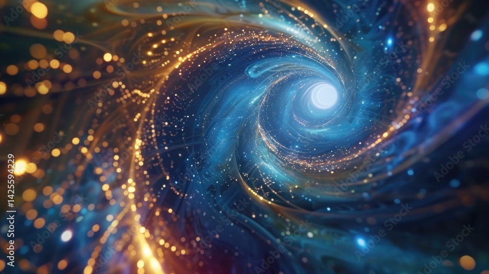 Poster abstract of particles glowing vivid light with fractal style effect. futuristic style vortex scene a