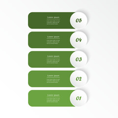 Obraz premium Green infographic template with 5 steps, options, parts or processes. Presentation of teamwork or business processes.