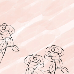 Elegant Pink Watercolor Background with Line Art Roses