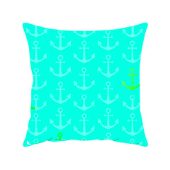 pillow isolated on white, Anchor Pattern Throw Pillow Cotton white with embroidered flowers, Isolated on Transparent Background PNG, Cut out 3D Pillow