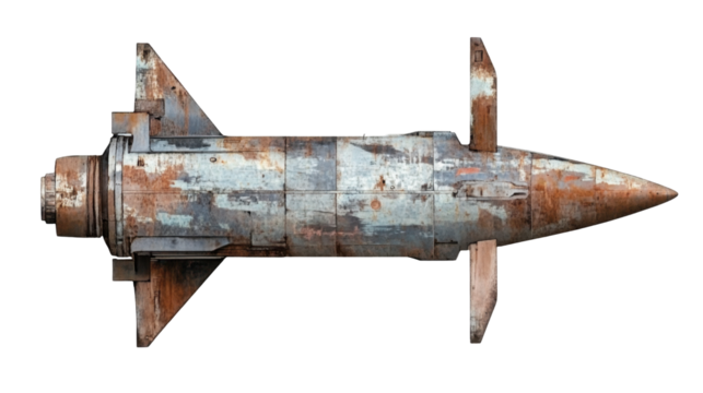 Vintage Rusty Rocket Propellant Launcher with Weathered Surface in Transparent Background