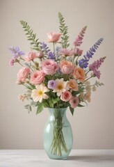 Fototapeta premium Pastel flower bouquet in a simple vase, watercolor style , spring, graphic