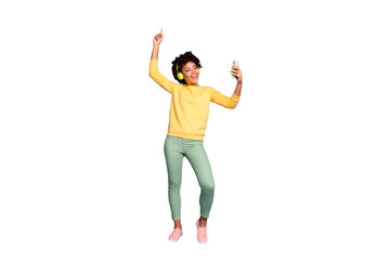 Full length body size view of her she nice attractive lovely charming cheerful cheery teen...