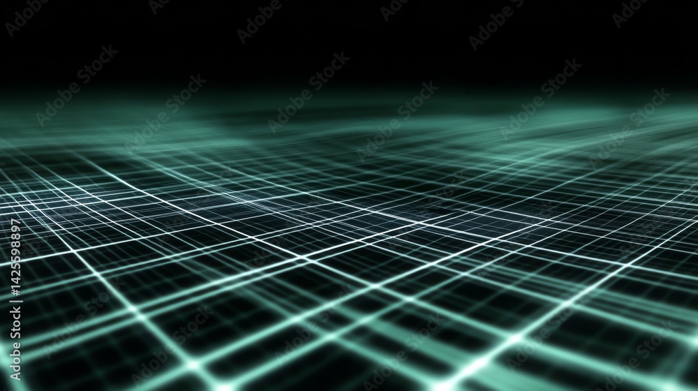 Poster abstract grid pattern glowing with perspective background in black and teal