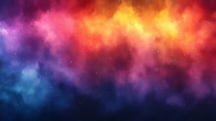 Fototapeta premium Vibrant Abstract Watercolor Painting with Rainbow Colors and Cosmic Dust, Blending Yellow, Orange, Red, Purple, and Blue Hues