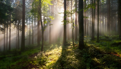 Obraz premium 霧の立ち込める森