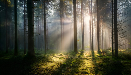 Obraz premium 霧の立ち込める森